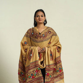 Buy Brown Mirror Work Printed Cotton Kutch Embroidery Dupatta