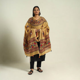 Buy Brown Mirror Work Printed Cotton Kutch Embroidery Dupatta