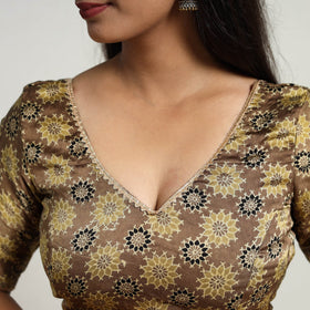 Brown Modal Silk Block Print Stitched Ajrakh Blouse Online