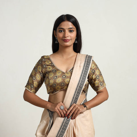 Brown Modal Silk Block Print Stitched Ajrakh Blouse Online