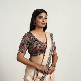 Brown Modal Silk Block Print Stitched Ajrakh Blouse Online