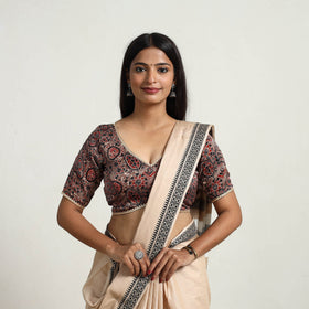 Brown Modal Silk Block Print Stitched Ajrakh Blouse Online