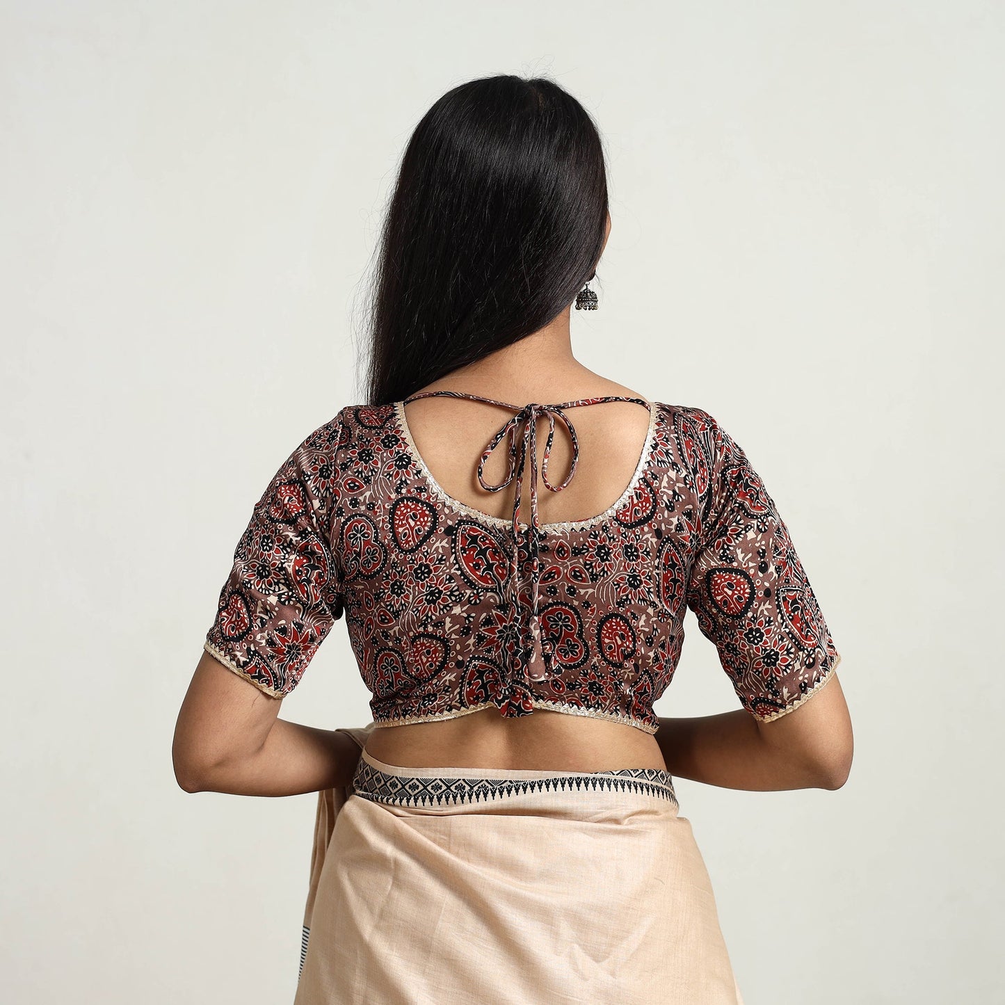 Brown Modal Silk Block Print Stitched Ajrakh Blouse Online