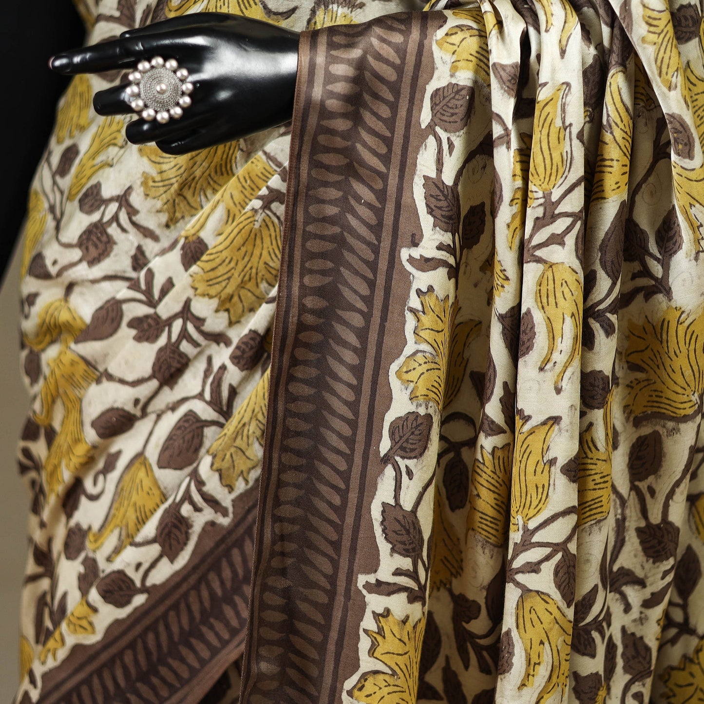 Brown - modal silk hand bagru saree 08 - handcrafted