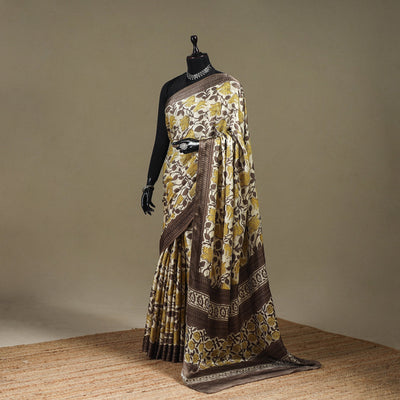 Brown - modal silk hand bagru saree 08 - handcrafted