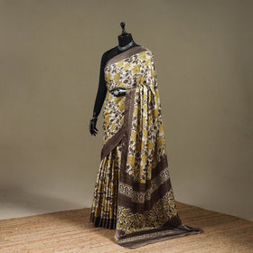 Brown - modal silk hand bagru saree 08 - handcrafted