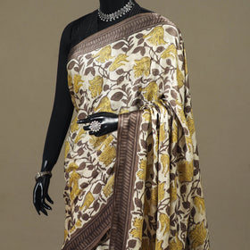 Brown - modal silk hand bagru saree 08 - handcrafted