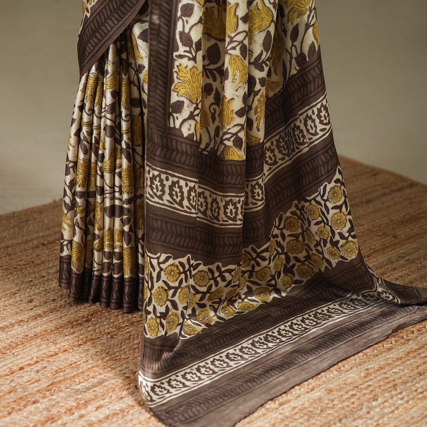 Brown - modal silk hand bagru saree 08 - handcrafted