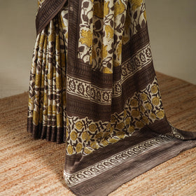 Brown - modal silk hand bagru saree 08 - handcrafted