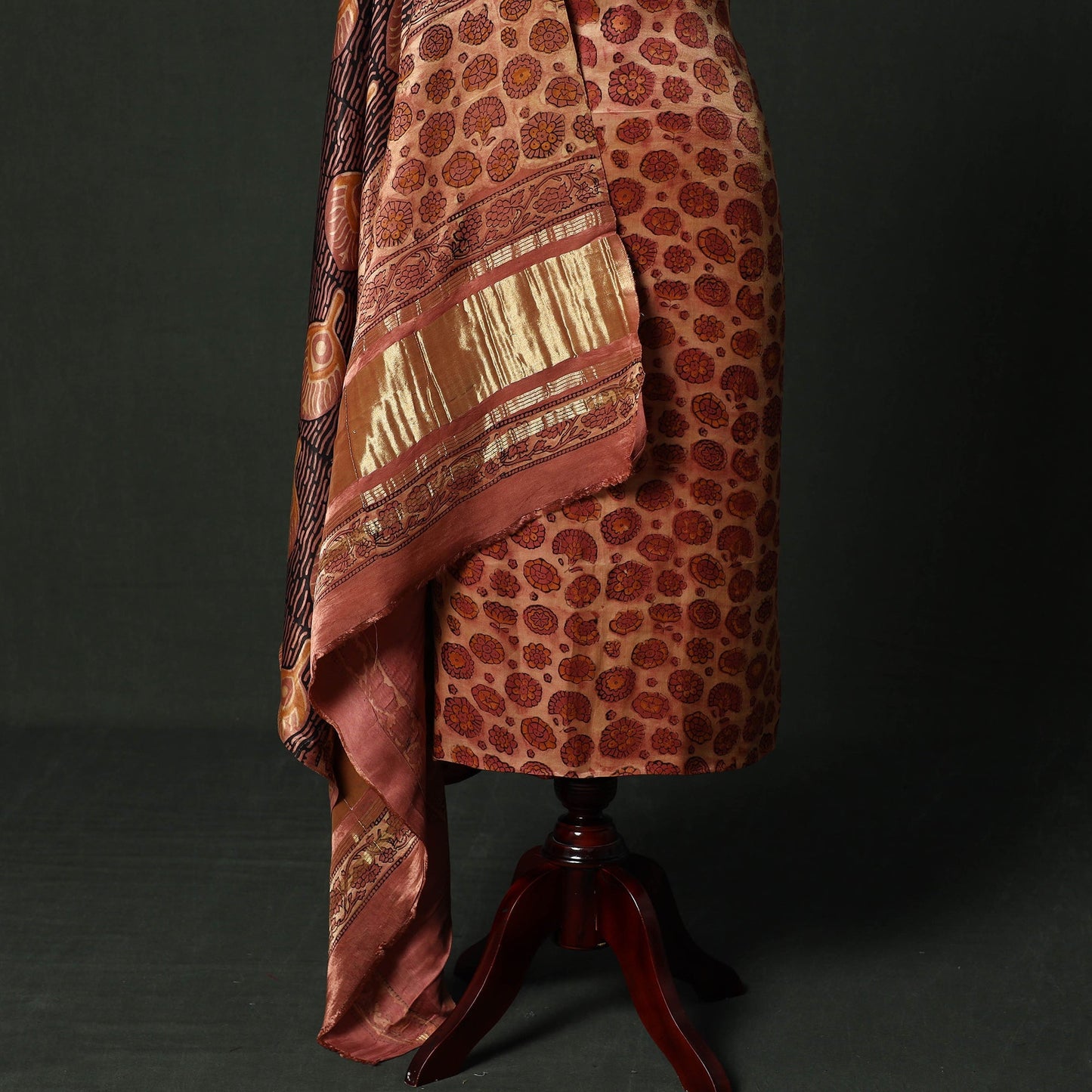 Modal silk hand block bagru print 2pc unstitched dress