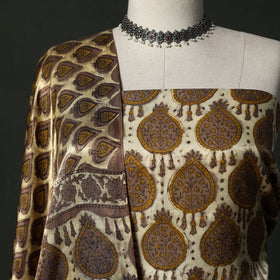 Modal silk hand block bagru print 2pc unstitched dress