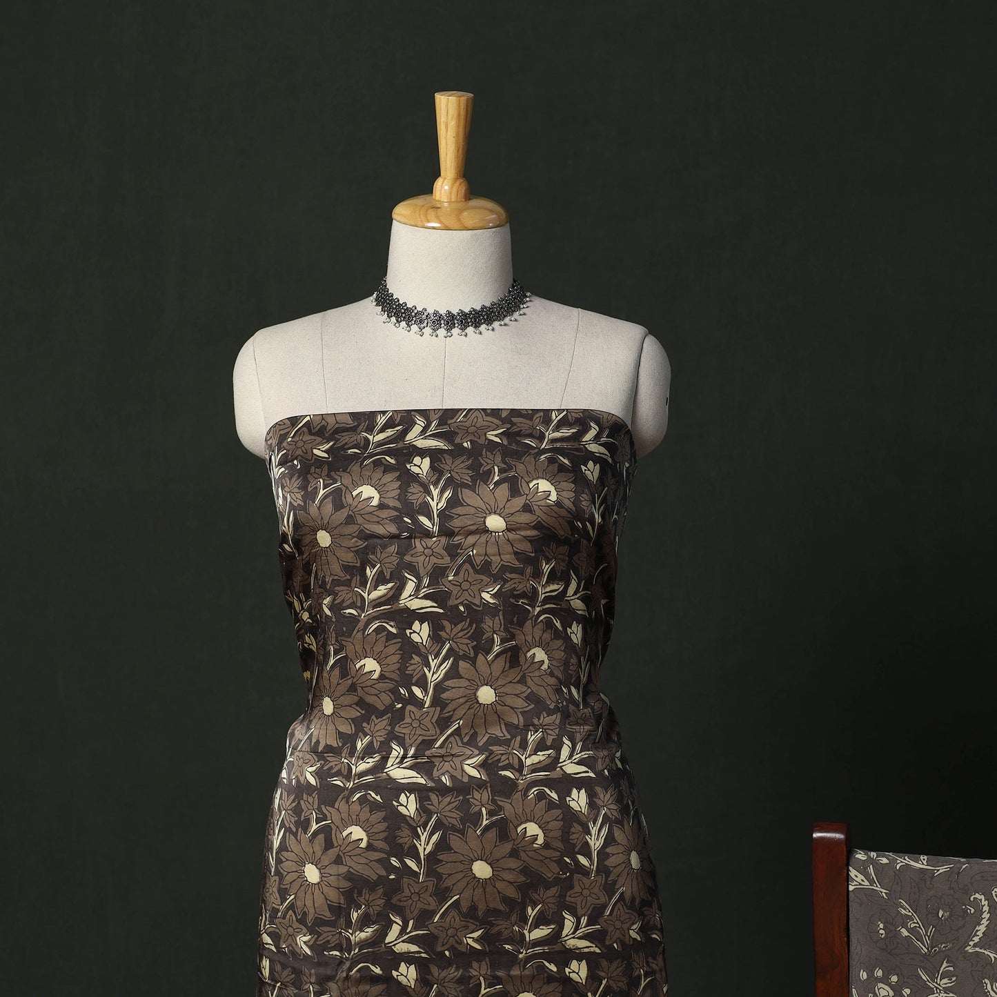 Modal silk hand block bagru print 3pc unstitched dress
