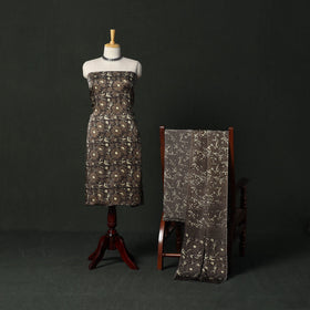 Modal silk hand block bagru print 3pc unstitched dress