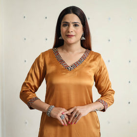 Brown - modal silk plain long straight kurta 46