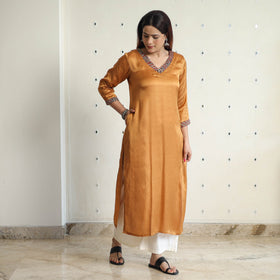 Brown - modal silk plain long straight kurta 46