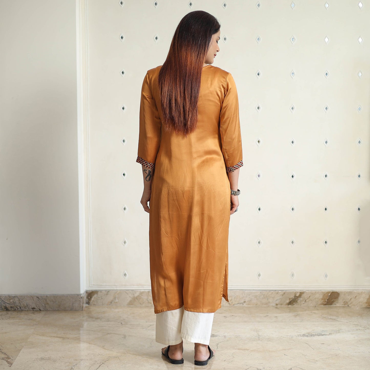 Brown - modal silk plain long straight kurta 46