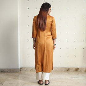 Brown - modal silk plain long straight kurta 46