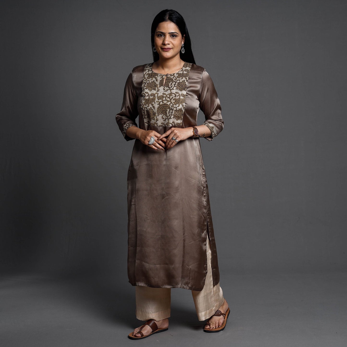 Buy Modal Silk Plain Long Kurta for Women