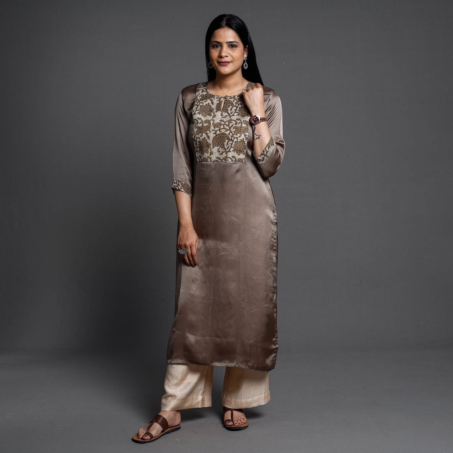Buy Modal Silk Plain Long Kurta for Women