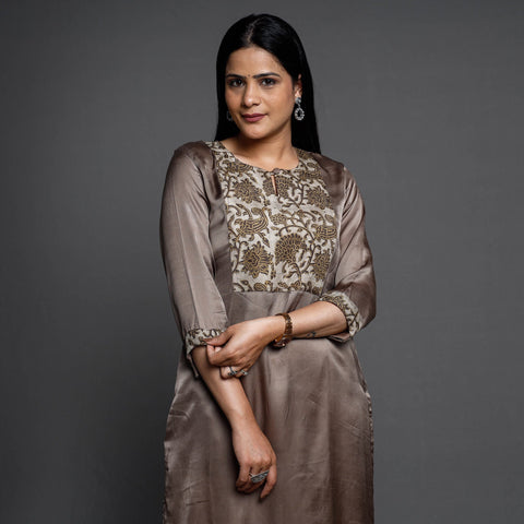 Buy Modal Silk Plain Long Kurta for Women