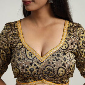 Brown Modal Silk Block Print Stitched Ajrakh Blouse 