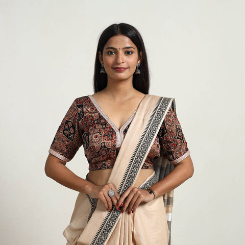 Brown - modal silk stitched blouse 09 - handcrafted