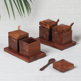 Brown Spice Box - Handcrafted - Handcrafted with Sheesham Wood in Hut Shape