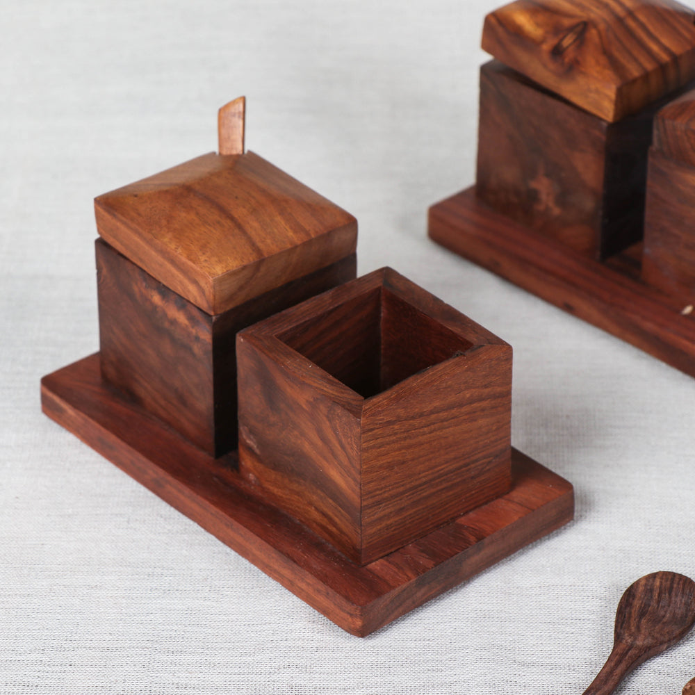 Brown Spice Box - Handcrafted - Handcrafted with Sheesham Wood in Hut Shape