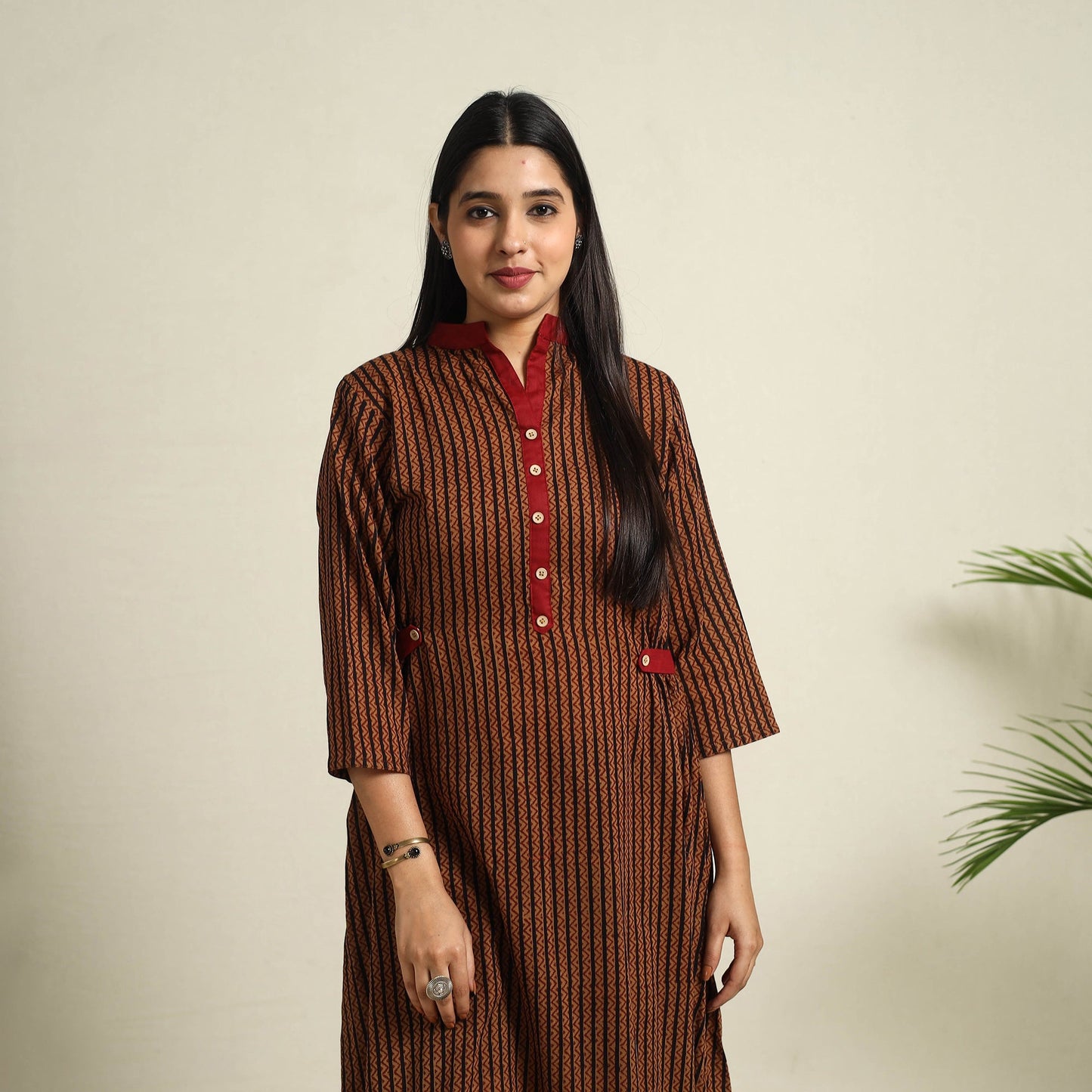  Brown Block Print Mul Cotton Bagh Dress