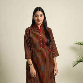  Brown Block Print Mul Cotton Bagh Dress