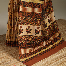 Orange - mul cotton bagru saree 04 - handcrafted