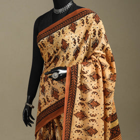 Orange - mul cotton bagru saree 04 - handcrafted