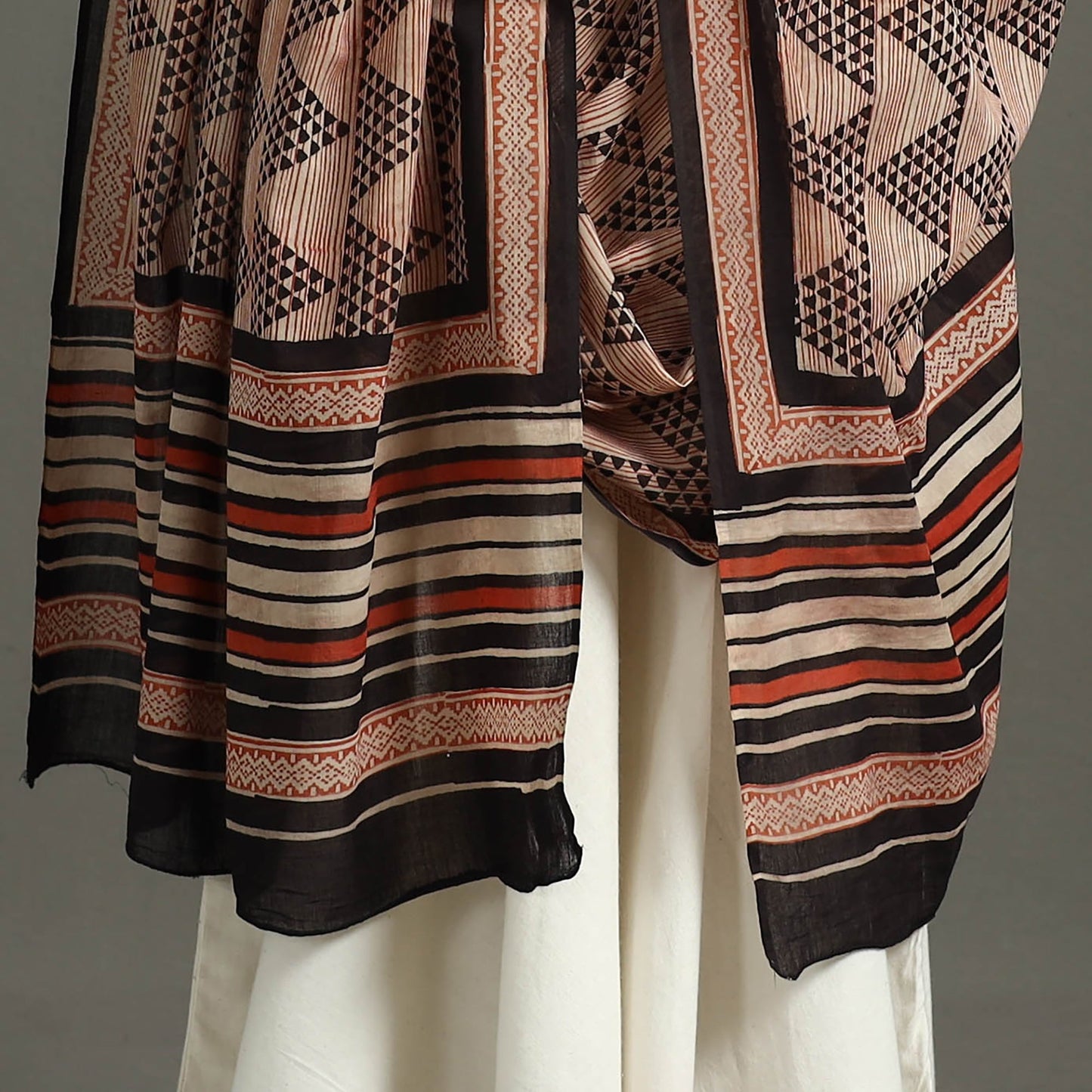  Brown Block Print Mul Cotton Dabu Bagru Dupatta