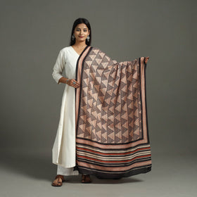  Brown Block Print Mul Cotton Dabu Bagru Dupatta