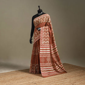 Brown - mul cotton dabu bagru saree 09 - handcrafted