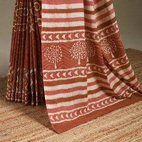Brown - mul cotton dabu bagru saree 09 - handcrafted