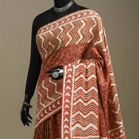 Brown - mul cotton dabu bagru saree 09 - handcrafted