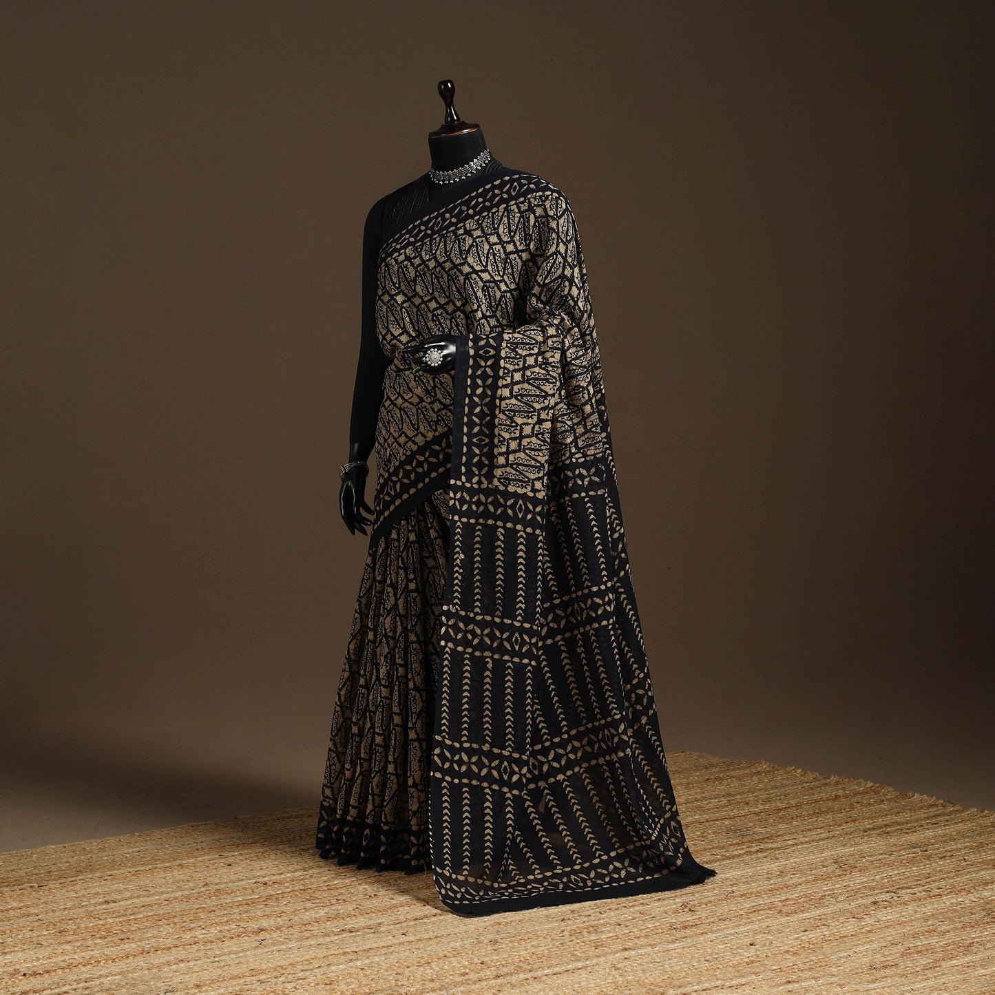 Brown - mul cotton hand batik saree 08 - handcrafted