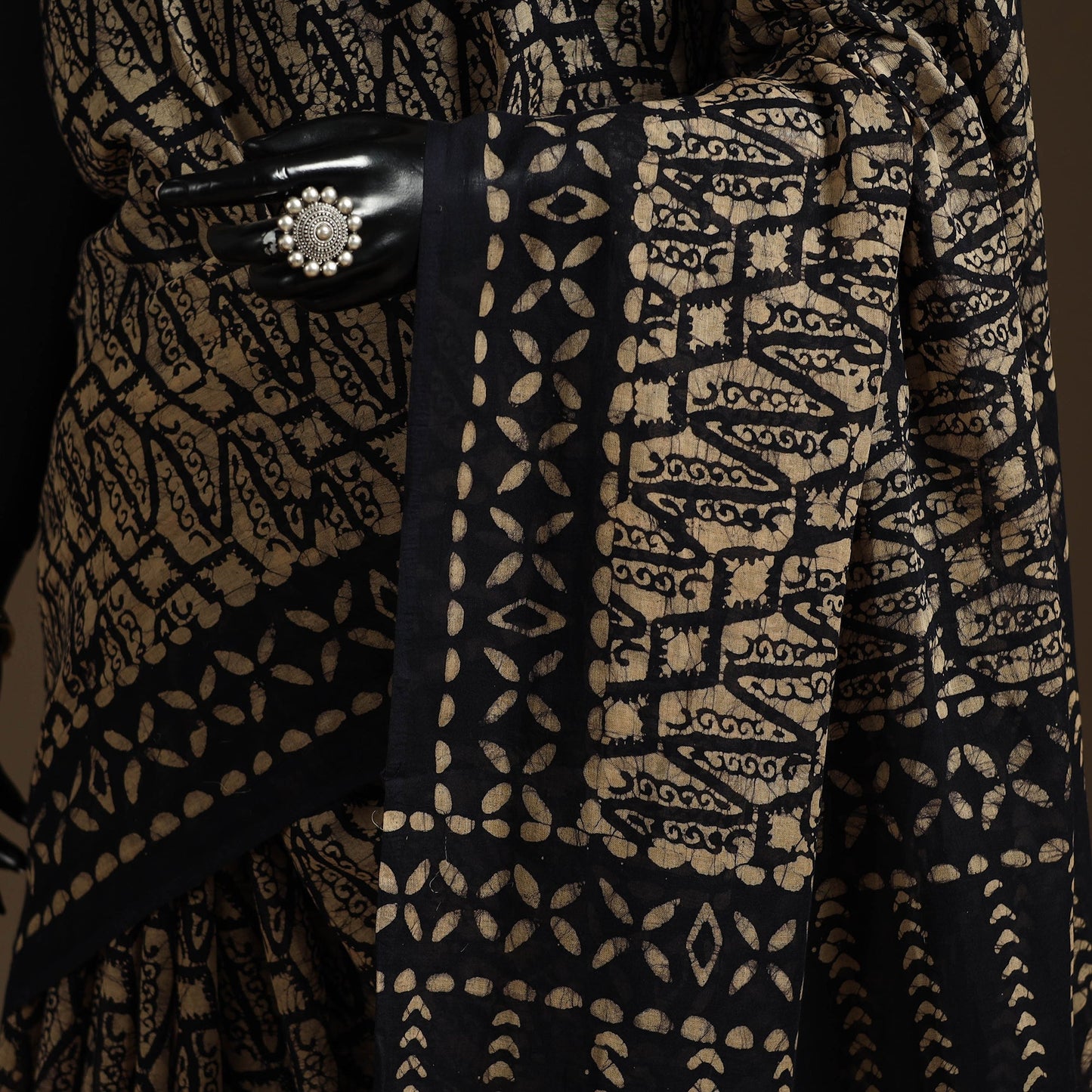 Brown - mul cotton hand batik saree 08 - handcrafted