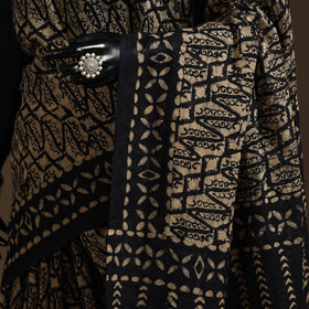 Brown - mul cotton hand batik saree 08 - handcrafted