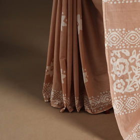 Brown - mul cotton hand batik saree 20 - handcrafted