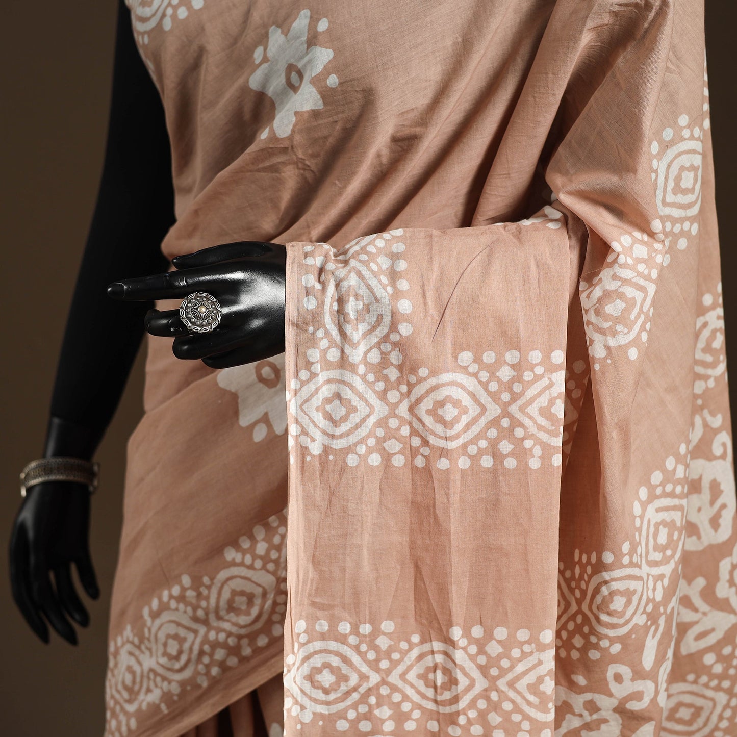 Brown - mul cotton hand batik saree 20 - handcrafted