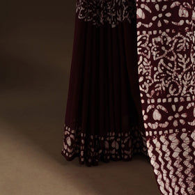 Brown - mul cotton hand batik saree 23 - handcrafted