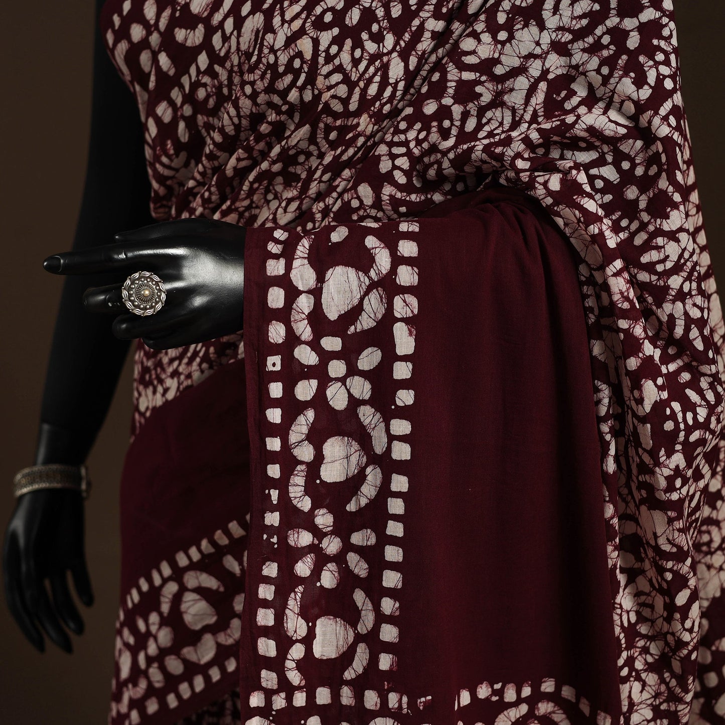 Brown - mul cotton hand batik saree 23 - handcrafted