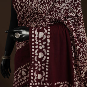 Brown - mul cotton hand batik saree 23 - handcrafted