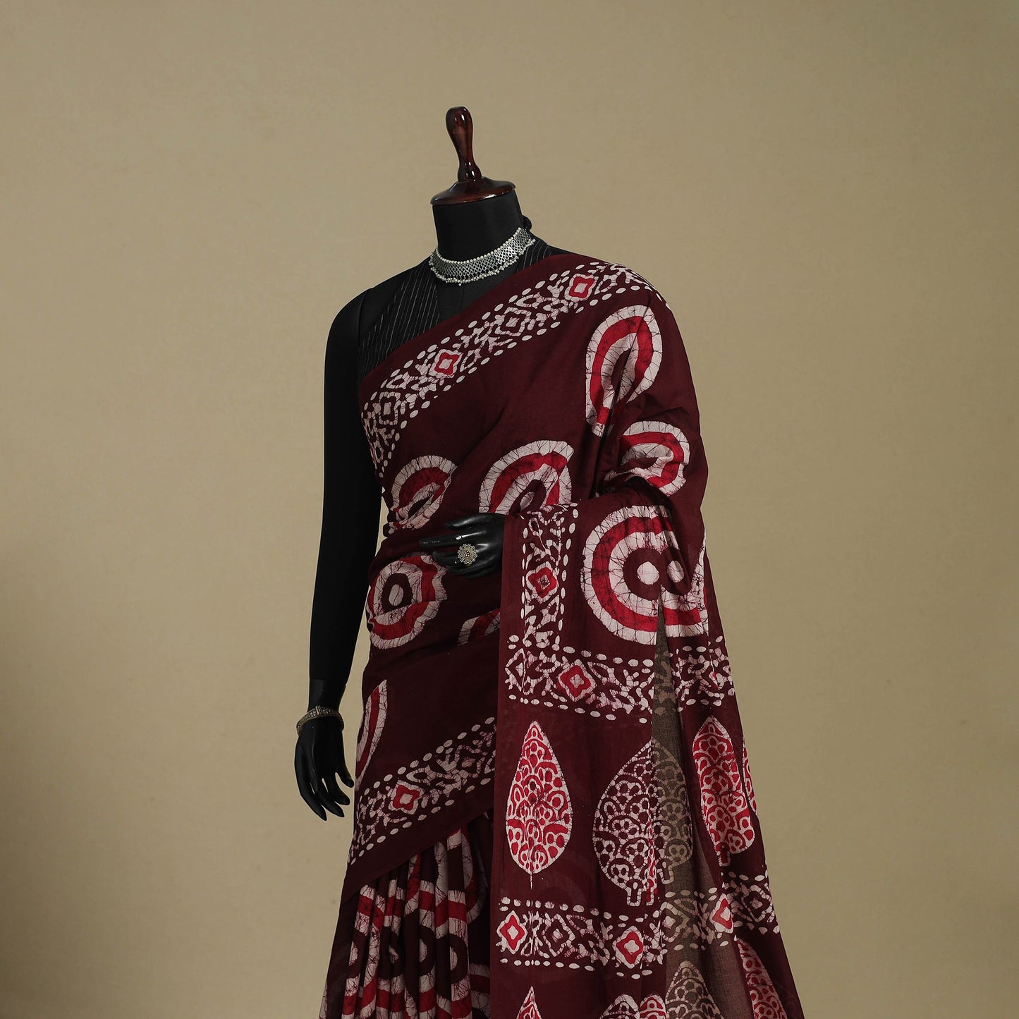 Brown - mul cotton hand batik saree 41 - handcrafted