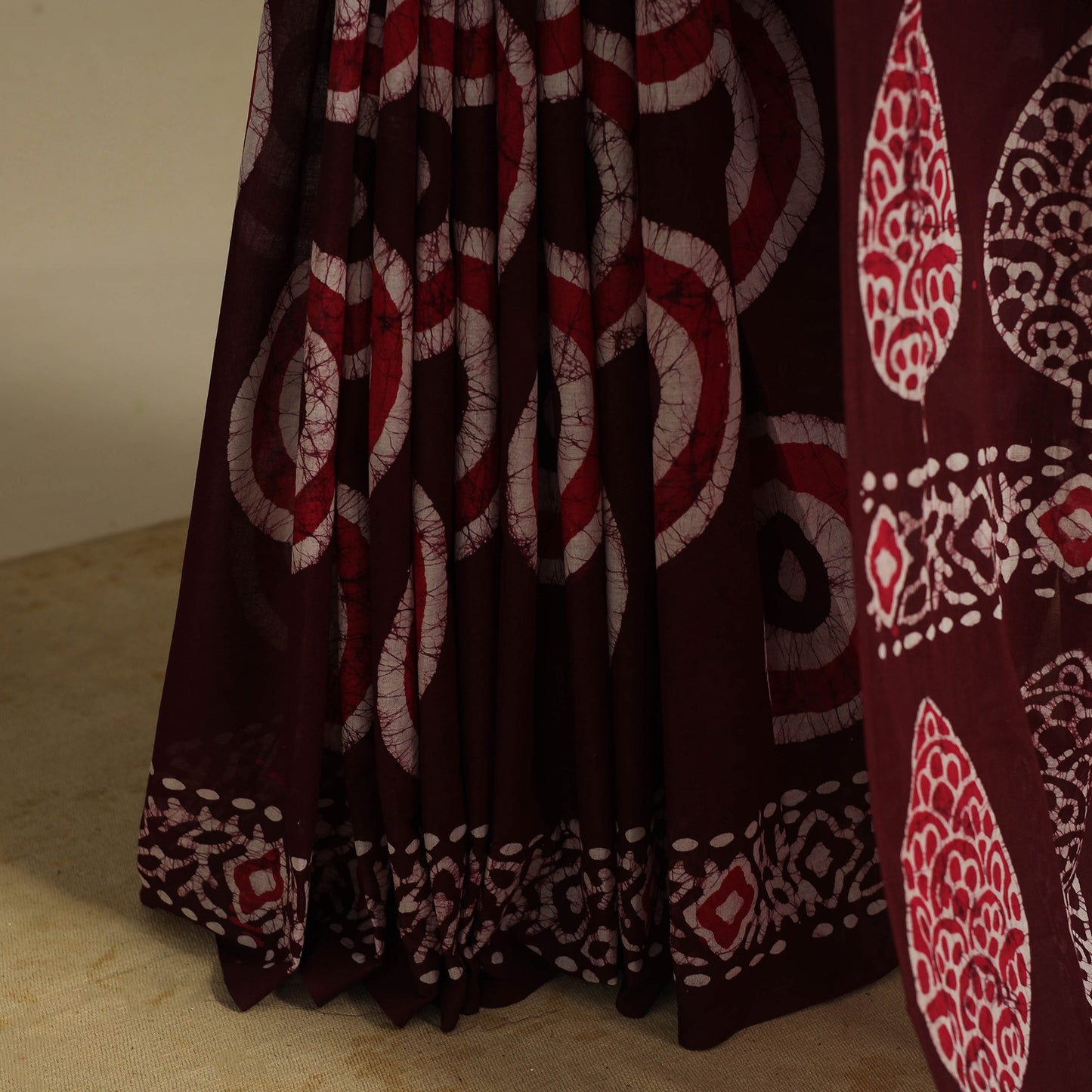 Brown - mul cotton hand batik saree 41 - handcrafted