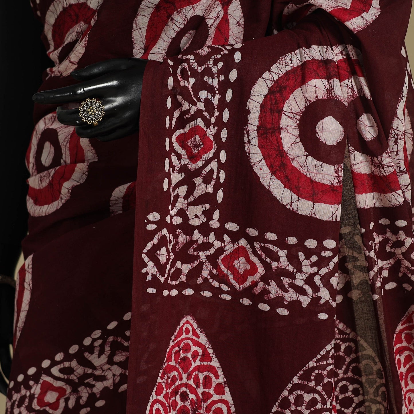 Brown - mul cotton hand batik saree 41 - handcrafted