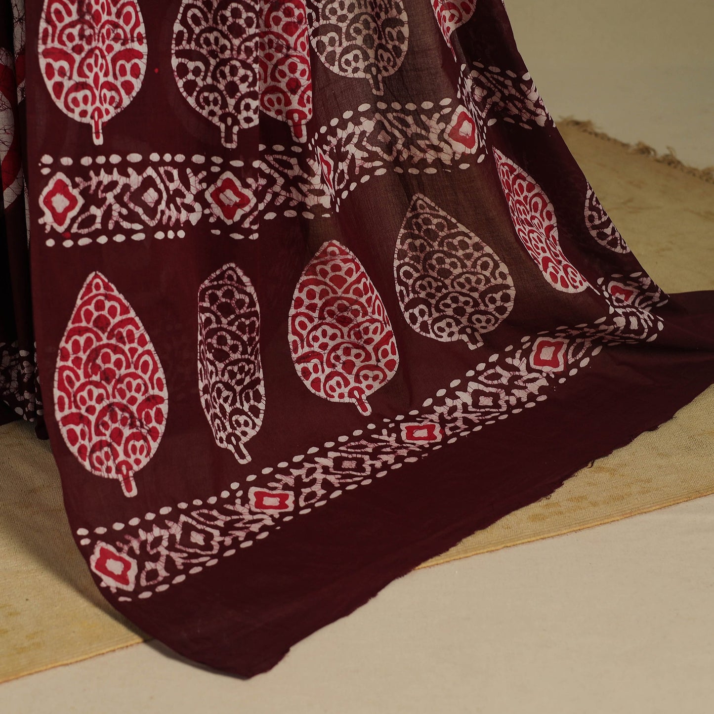 Brown - mul cotton hand batik saree 41 - handcrafted