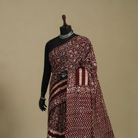 Brown - mul cotton hand batik saree 51 - handcrafted